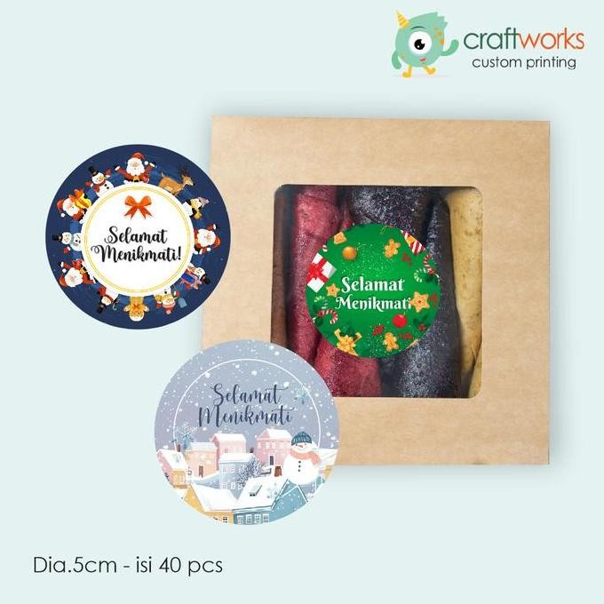 

><><><] STICKER SELAMAT MENIKMATI ISI 40 PCS TEMA NATAL - UK.5 CM | CUSTOM STIKER TAHAN AIR VYNIL KISS CUT
