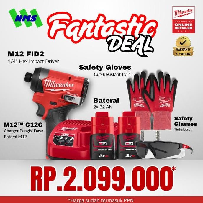 Mesin Obeng Bor Milwaukee M12 Fid2-0 Hex 1/4" Compact Impact Driver 3600 Rpm 170Nm Generasi 3 - Fant
