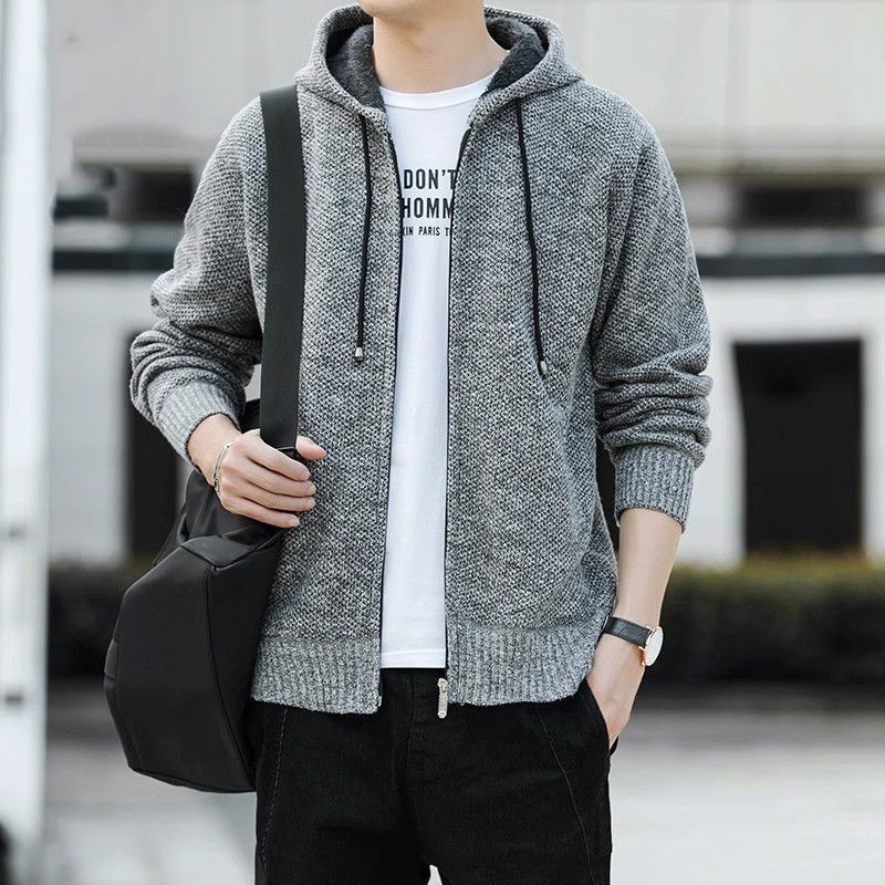 Men's Hoodie Korean Style Knitted Cardigan Jacket Hooded Ancora Red Jacket