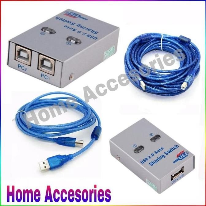TERMURAH - PAKET AUTO SWITCH PRINTER USB 2.0 + KABEL PRINTER SHARING SWITCHER 1-2