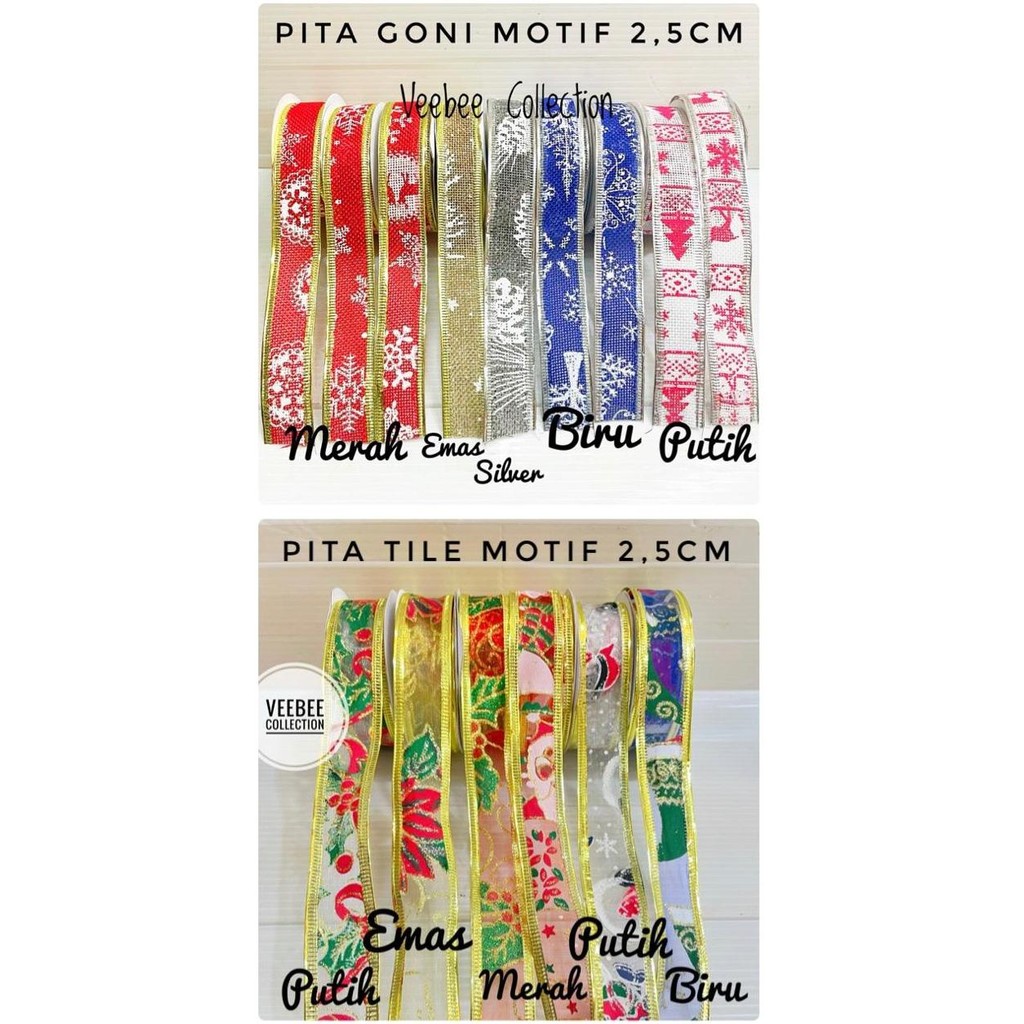 

Buruan serbu] Pita motif natal 2,5cm/ Christmas ribbon/ Ribbon/ pita kawat/ pita kad