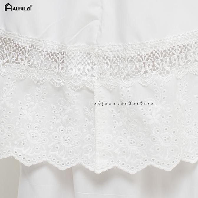 new  ALFAUZI - Mukena Dewasa Putih Polos Renda Bordir | Mukena Aisyah Atasan Bawahan Katun Cream