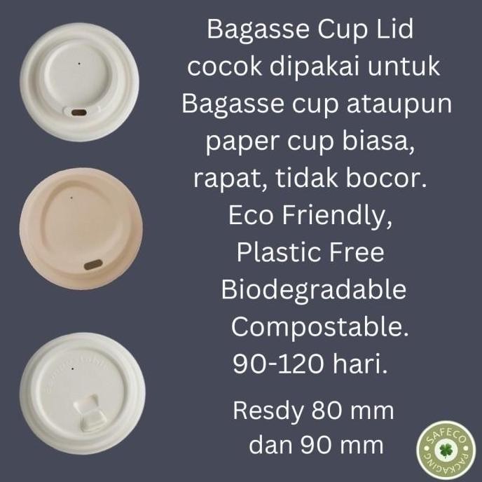 BAGASSE CUP LID TUTUP GELAS KOPI RAMAH LINGKUNGAN DAN AQUEOUS KRAFT PAPER CUP GELAS KERTAS KRAFT 8OZ