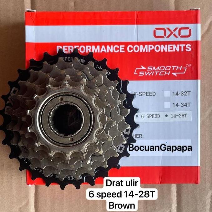 Sprocket Drat ulir Freewheel Megarange OXO 6 speed 14-28T Brown