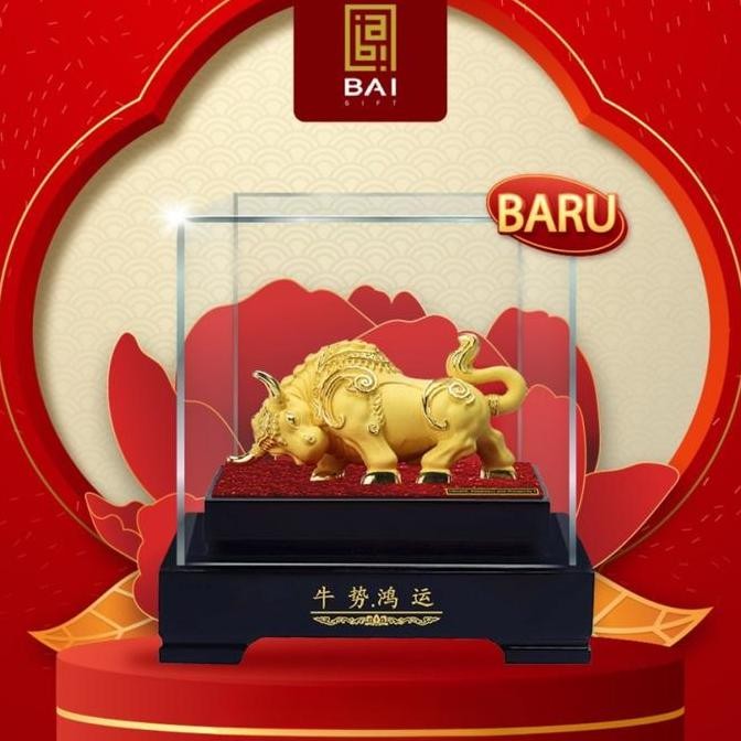 baru Patung Shio Kerbau Lapis Emas 24K Pajangan shio Kerbau Miniatur Kerbau