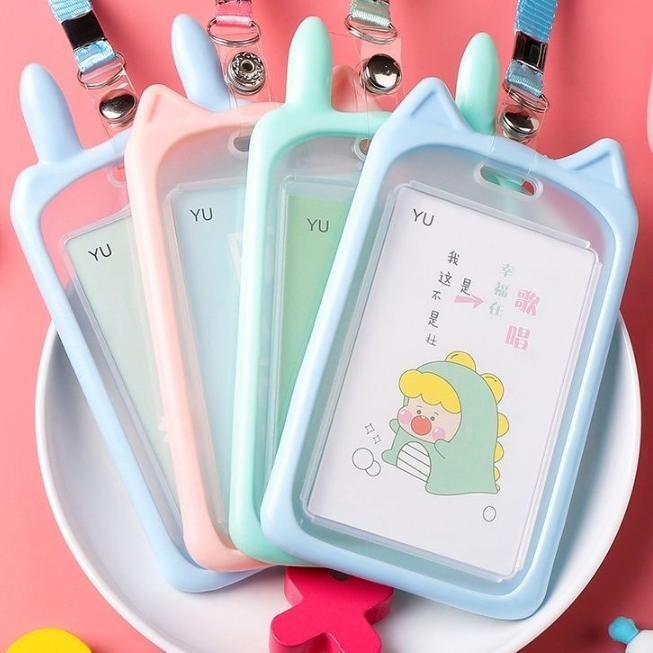 

OSM JKT 5770 Name Tag Lanyard Gantungan Kartu Motif Kuping / Id Card Holder Akses MRT Busway E-Money Bentuk Karakter Warna Pastel