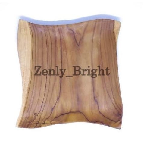 Piring Kayu Jati Kotak Gelombang