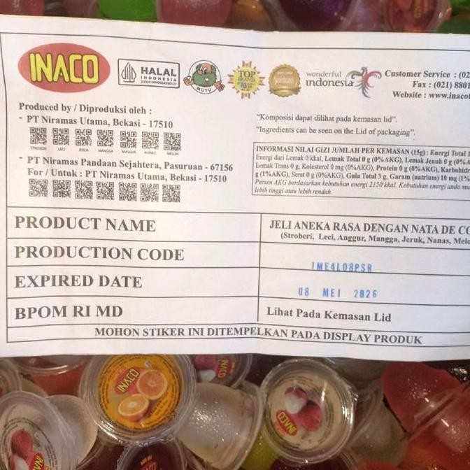 

Inaco Jelly -+1Kg Isi 65-67Biji Cemilan Puding Rasa Buah Jajanan Sehat Rasa Mix Makanan Jeli
