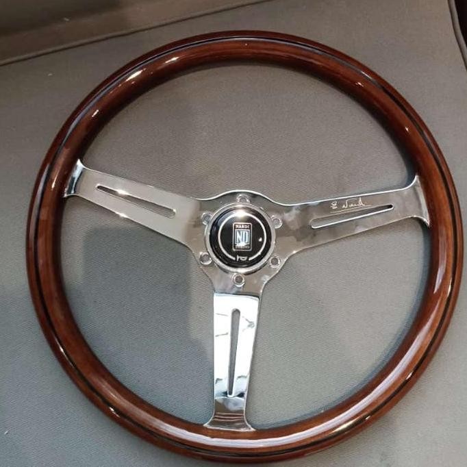 Setir Mobil Kayu Nardi Klasik  - Nardi Stir Mobil Universal 14" Hitam,Silver