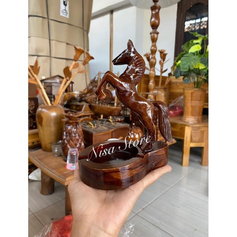 Hiasan meja/Asbak kayu jati motif kuda/asbak kuda/hiasan meja/dekorasi meja/patung kuda