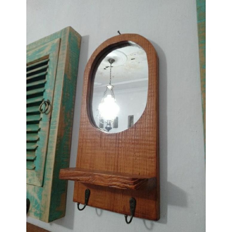 Cermin Kayu Oval Rustik Kapstok Vintage Estetik