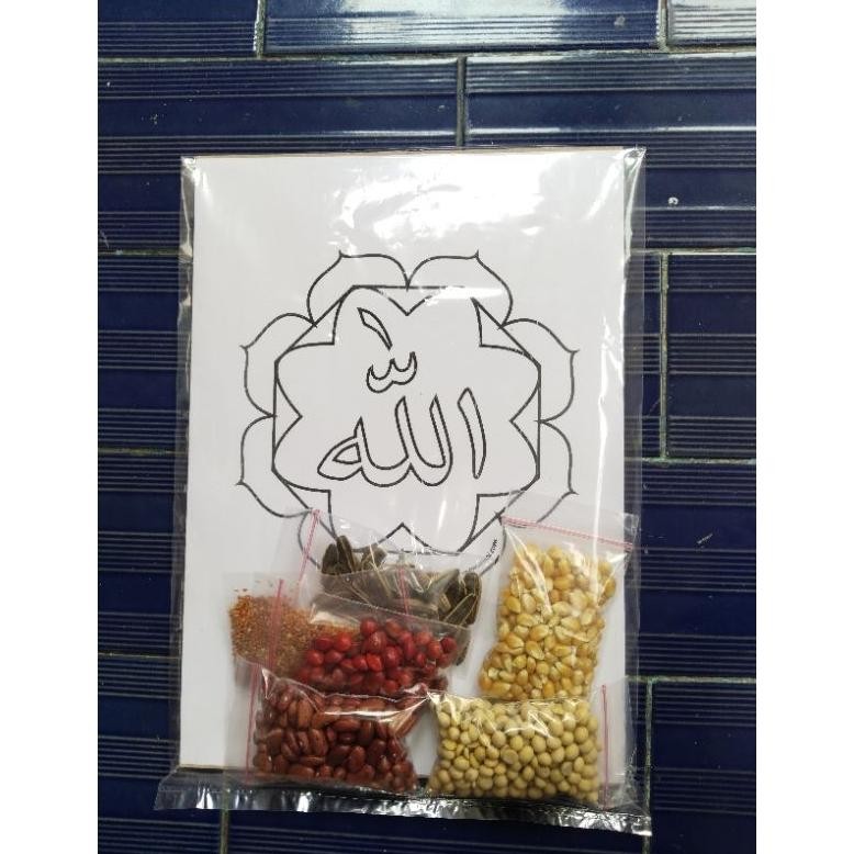 

kolase biji bijian tempel sendiri kaligrafi tulisan ALLAH DiM