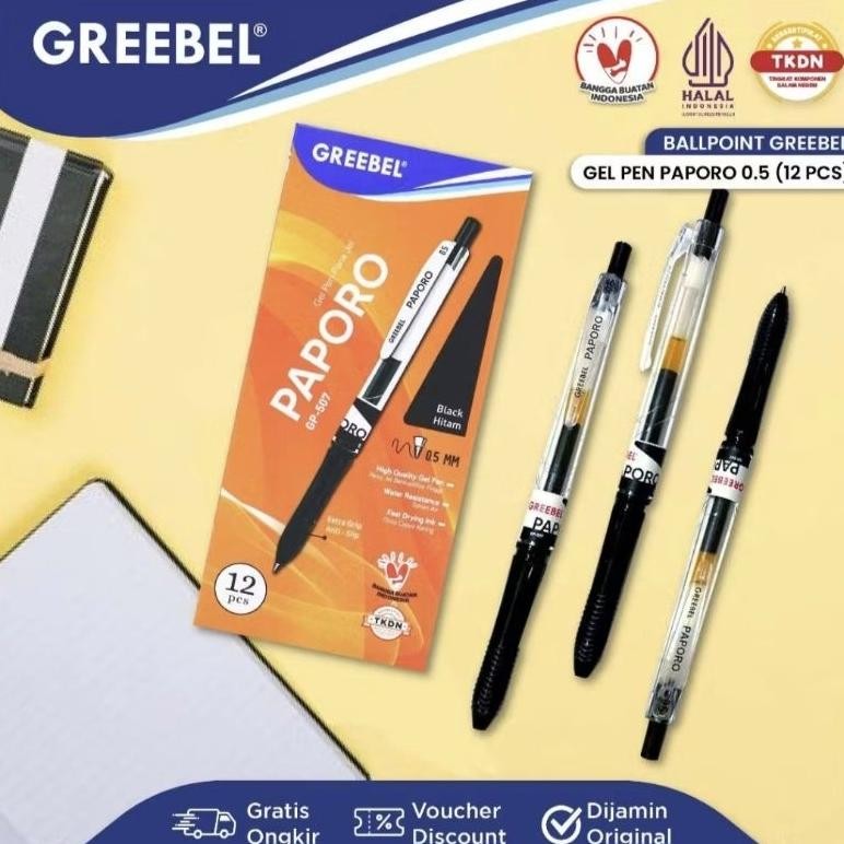 

Gel Pen Paporo GP-507 Hitam 0.5 / Greebel Pulpen Gel (12 pcs) DiM