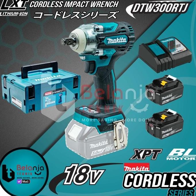 Makita Impact Wrench Cordless Dtw300Rtj Pembuka Baut 18V 1/2" Dtw 300