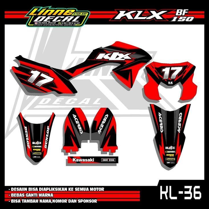 TERMURAH PREMIUM DECAL KLX 150 BF MERAH BIRU  STIKER KLX BF 150STRIPING KLX 36 