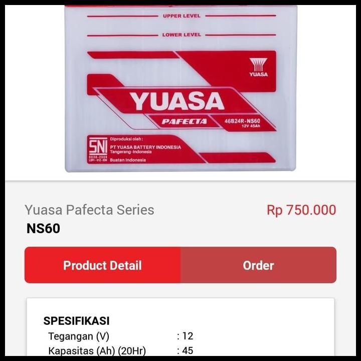 TERBARU AKI ACCU YUASA NS60 12V 45AH 