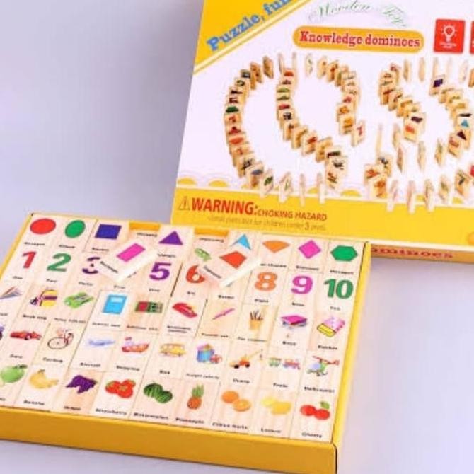 [capt] Mainan Interaktif Orang Tua Anak Permainan Susun Puzzle Balok Kayu Domino Gambar Ilmu Pengeta