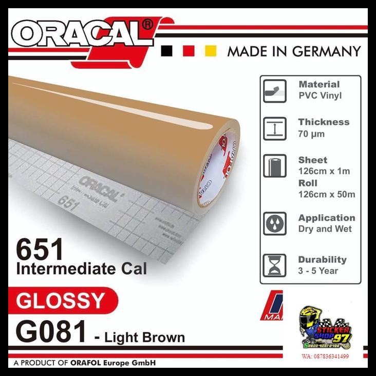 TERMURAH STICKER ORACAL 651 - G081 LIGHT BROWN GLOSS STIKER [METERAN] 