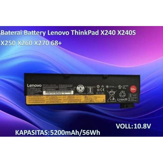 Baterai Battery Lenovo ThinkPad X240 X240S X250 X260 X270 68+