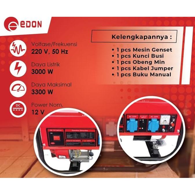 Genset 3000 Max 3300 Watt Edon Pt 3300 Genset Bensin Edon / Izumi