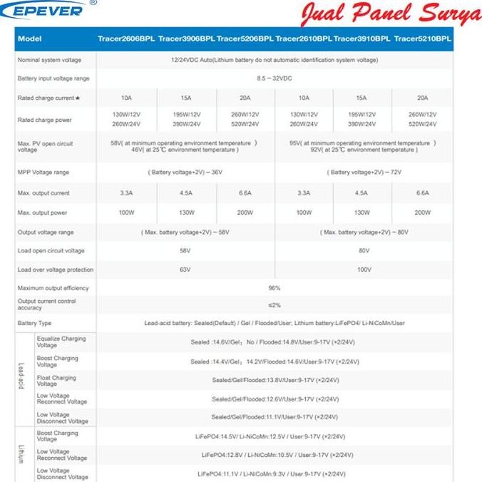 Solar Charge Controller MPPT 20A EPEVER TRACER 5210BPL TRACER5210BPL murah