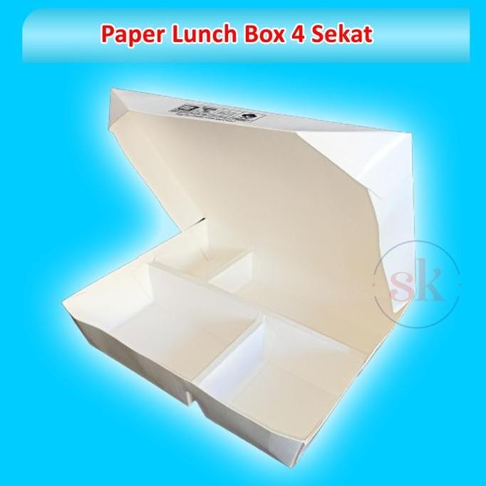 BEBAS ONGKIR - (50pcs) PAPER LUNCH BOX 4 SEKAT /PAPER BOX ANTI BOCOR 4 SEKAT