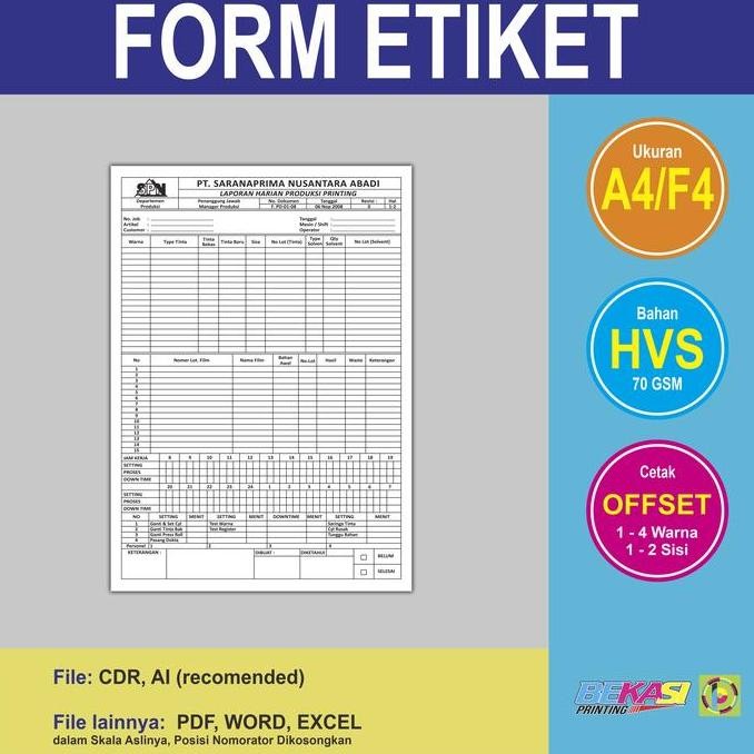 

TERBARU - Cetak Offset 1/0 Form / Label / Etiket - HVS 70 GSM