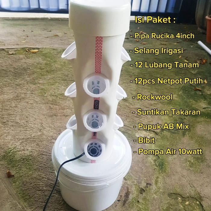 Paket Set Pipa Hidroponik Vertikal Vertikultur Tanaman 14 Lubang Tanam Terbaru Best Quality 100% Ori