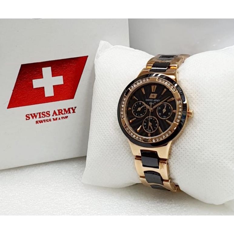 Jam Tangan Wanita Swiss Original Army Crono Aktif Anti Air Terbaru / Jam Tangan Cewek Swiss Garansi 
