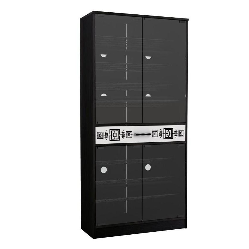 new  Lemari Sepatu Pintu Kaca Tinggi French Walnut