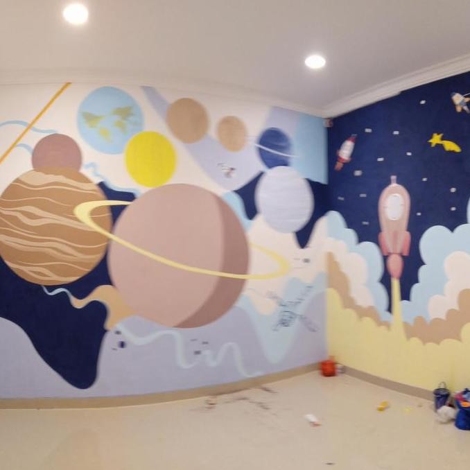 Lukis Mural Mural Estetik Fleksibel 6 Kamar Anak