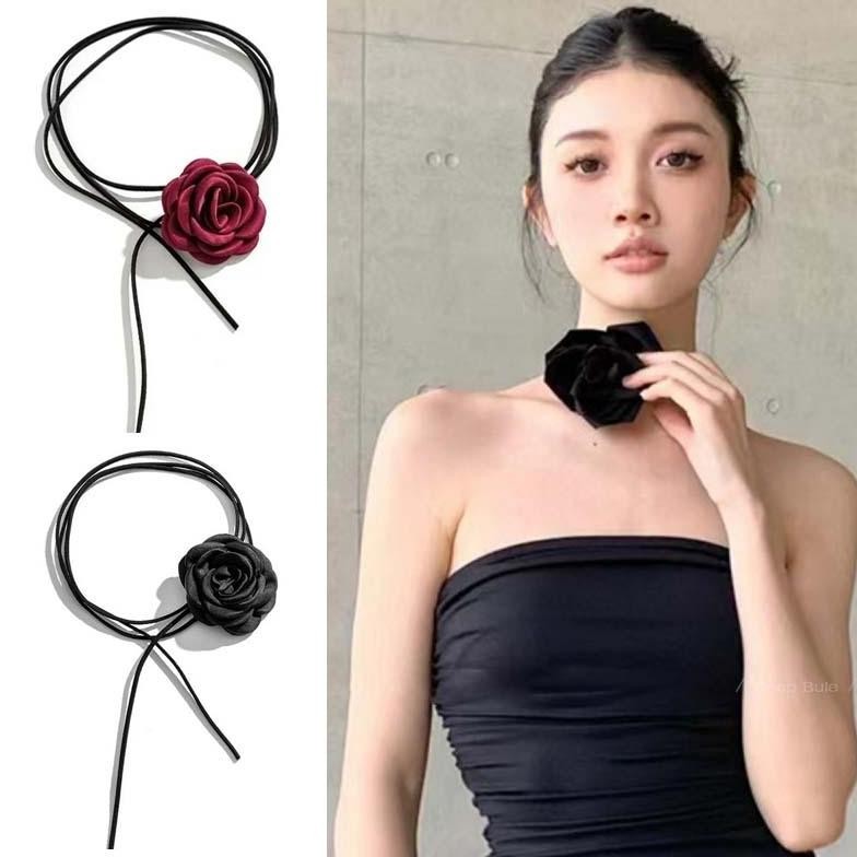 Kalung Mawar Merah Kalung Bunga Rose Kalung Choker Bunga Hitam Kalung Leher Bunga DiM