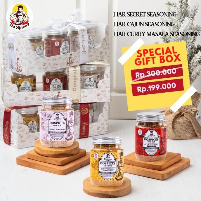 

DOSPICES SPECIAL GIFT BOX / BUNDLING 3 JAR HEALTHY DRY RUB / BUMBU MARINASI RENDAH KALORI (ADS) Rempah Masakan ls