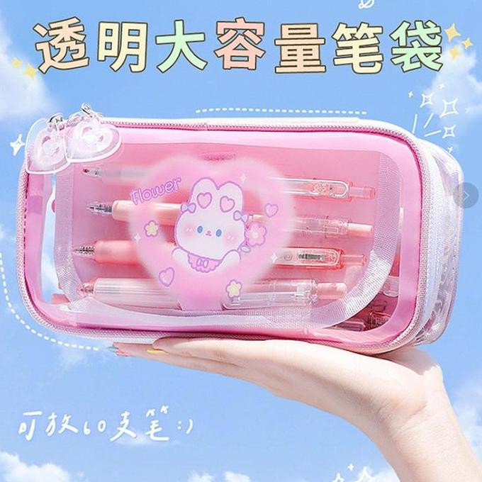 

Kotak Pensil Bunny Aesthetic Transparan Lucu Tempat Pensil Anak Karakter Kelinci