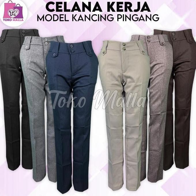 

Celana Panjang Wanita Slimfit Formal Pensil Bahan Kantoran Kancing Pinggang Cewek Kerja