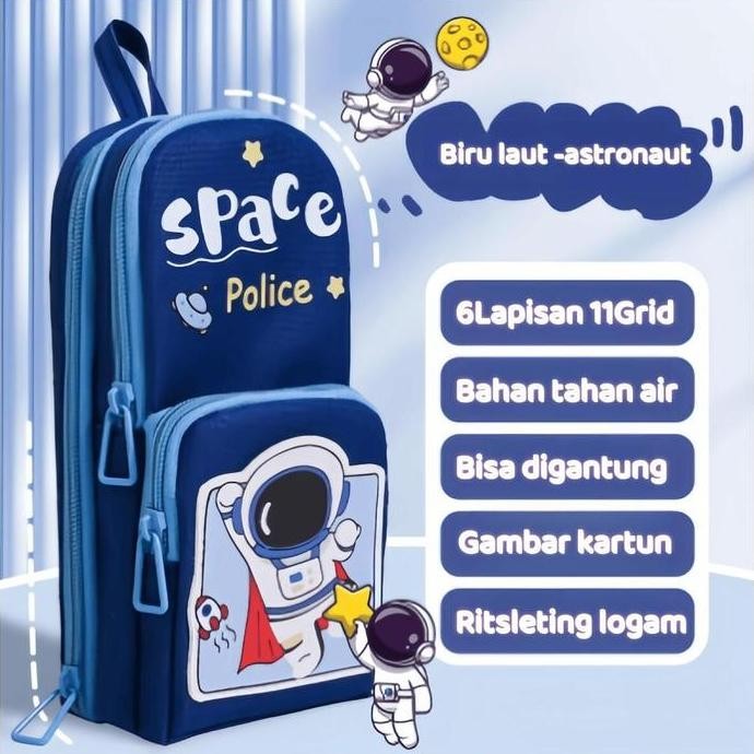 

Tempat Pensil Anak 6 Slot 3 Layer - Organizer Kanvas Lucu Multifungsi
