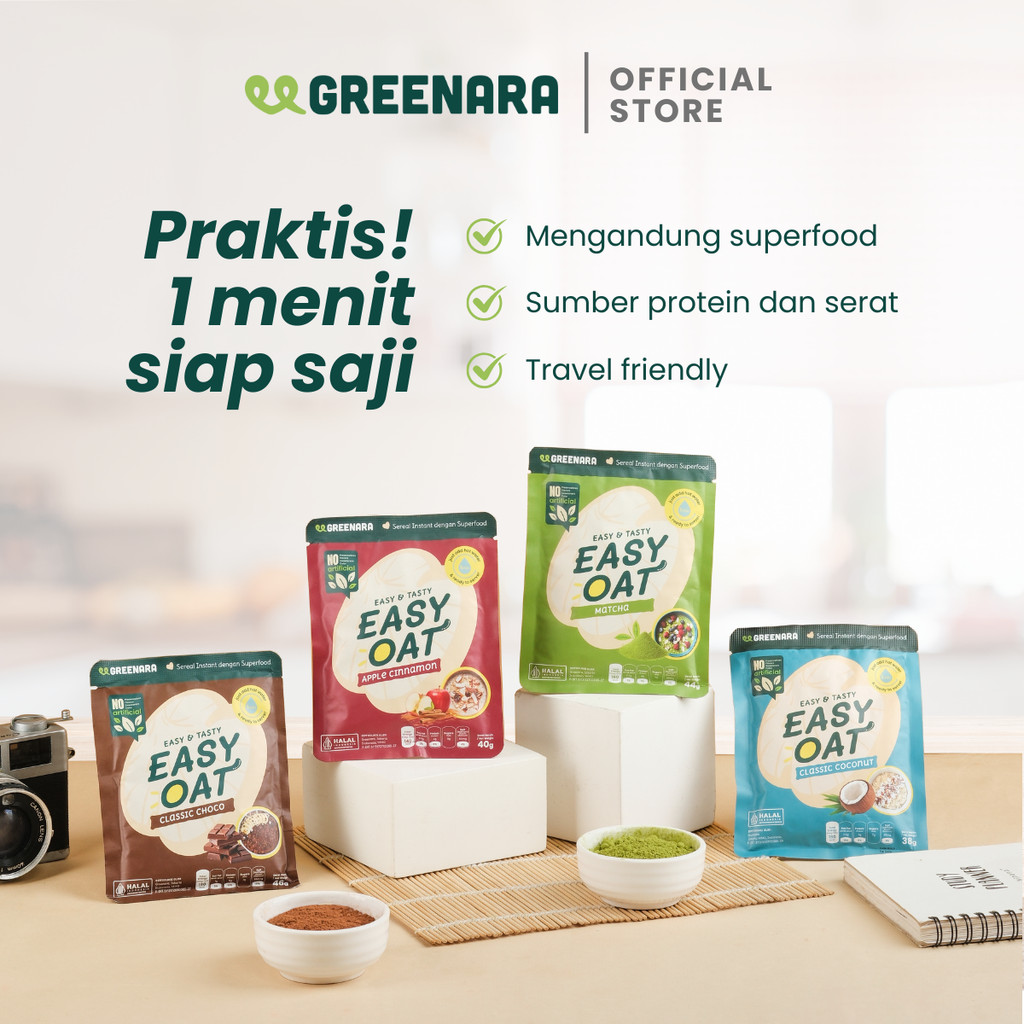 

Greenara Easy Oat / Instant Breakfast / Sarapan Sereal Sehat Kaya Nutrisi All Variant