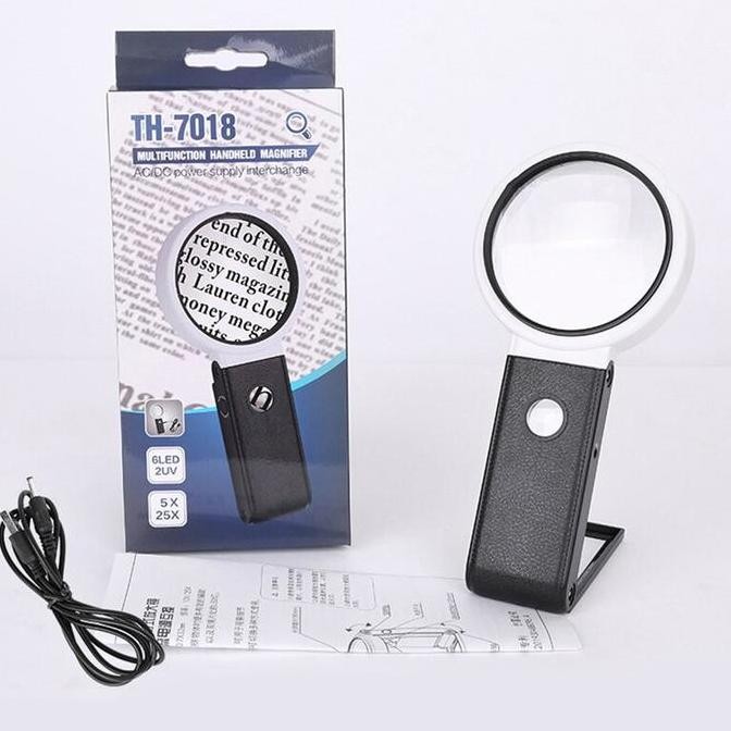 

Kaca Pembesar Foldable 6 Led 2 Uv 3.5X-6X 25X Ag32 / Kain Percetakan Portable Lup Loupe Lensa Magnifier Handheld Lipat / Membaca Perhiasan Komponen New Stok