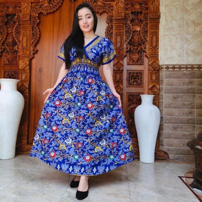BB Dress Daster Mozza Panjang Motif Batik Orchids Lengan Pendek Rayon Super Premium Bali Terbaru Kek