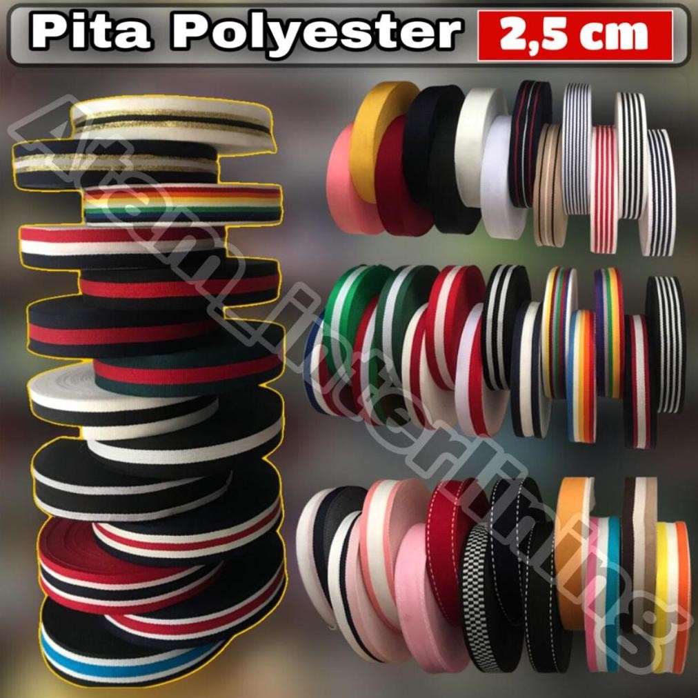 Pita polyester 2.5cm | Webbing Tape Pita Bintik Motif Grossgrain Polos | Pita list Baju | Pitsa List