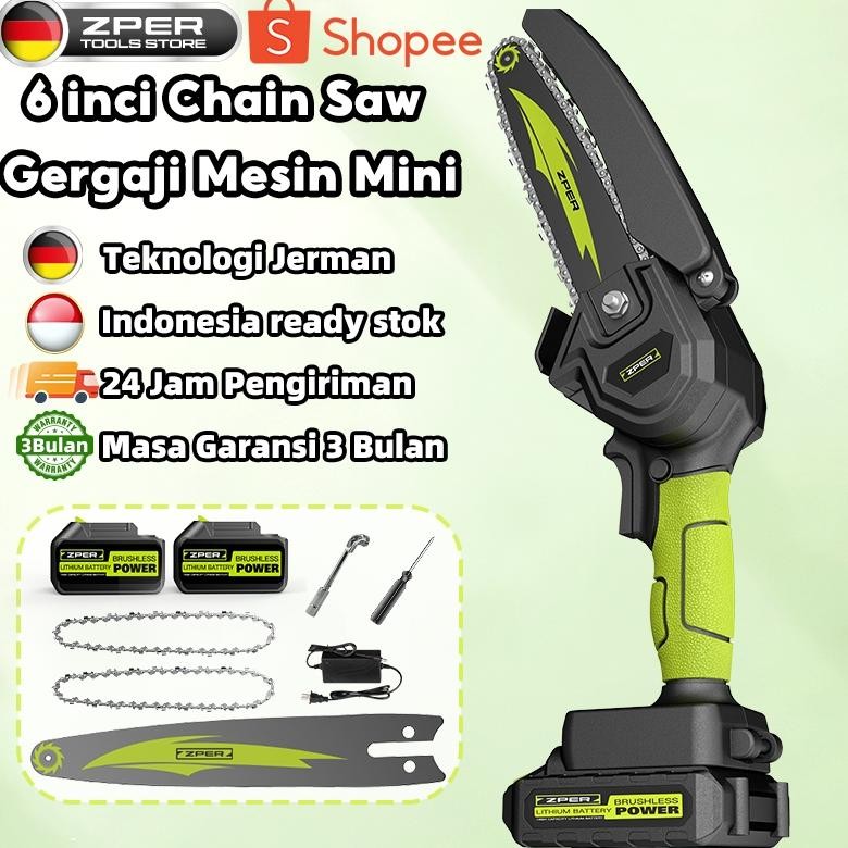 6 Inch Gergaji Mesin Mini Pemotong Kayu Cordless Chainsaw Mini Listrik Portable Lithium