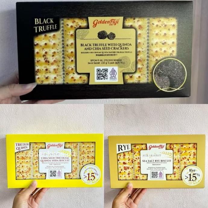 

GOLDEN FUJI SEA SALT RYE BISCUIT / BLACK TRUFFLE WITH QUINOA AND CHIA SEED CRACKERS / CHIA SEED TRICOLOR QUINOA SODA BISCUIT - BISKUIT GANDUM