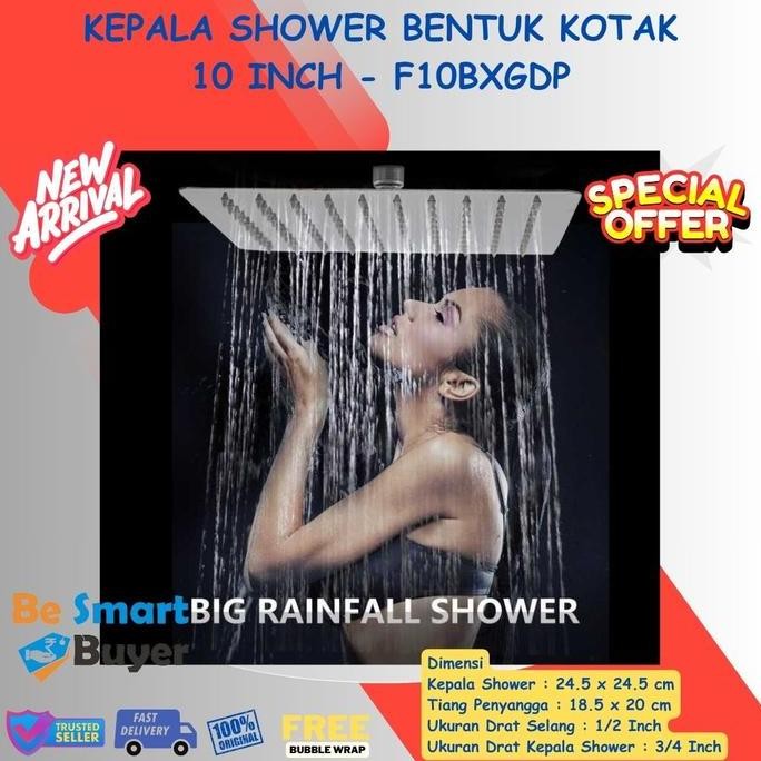 Kepala Head Shower Kotak 10Inch 20Cm Kamar Mandi Aliran Deras Promo