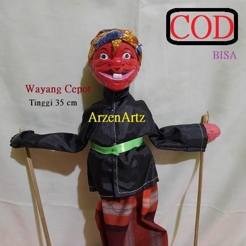 Wayang Golek Kayu Cepot Bisa Mengangguk Ukuran Kecil Tinggi 35 Cm Real Pict DiM