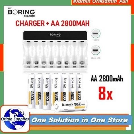 MY BORING Charger 8 Slot AA AAA + My Boring AA High Capacity 2800mAH