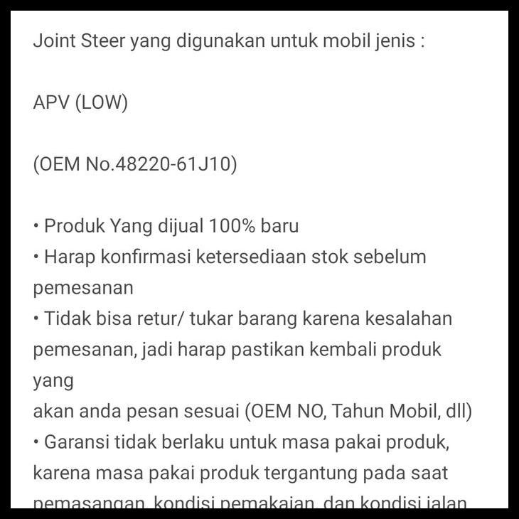 TERMURAH JOINT STEER STIR JOIN SUZUKI APV 