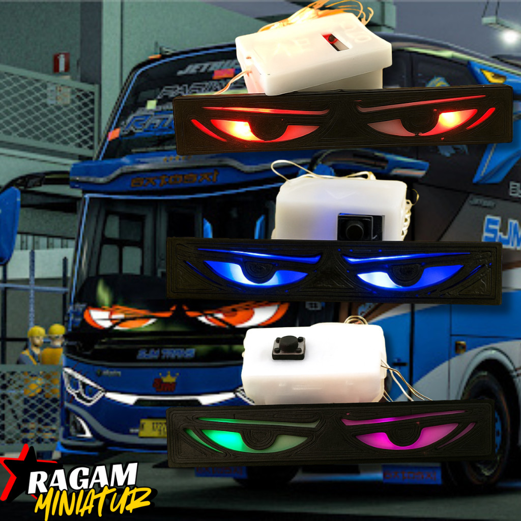 Aksesoris Miniatur Bus – Lampu Strobo LED Mata RGB Kedip Warna-Warni