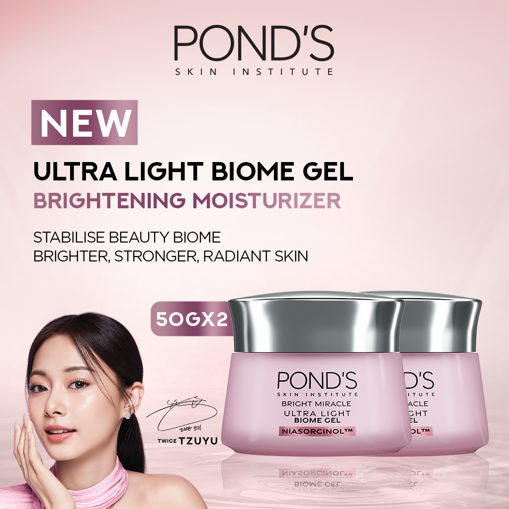 PONDS BRIGHT MIRACLE ULTRA LIGHT BIOME GEL - BRIGHTENING MOISTURIZER GEL 50GR Twinpack