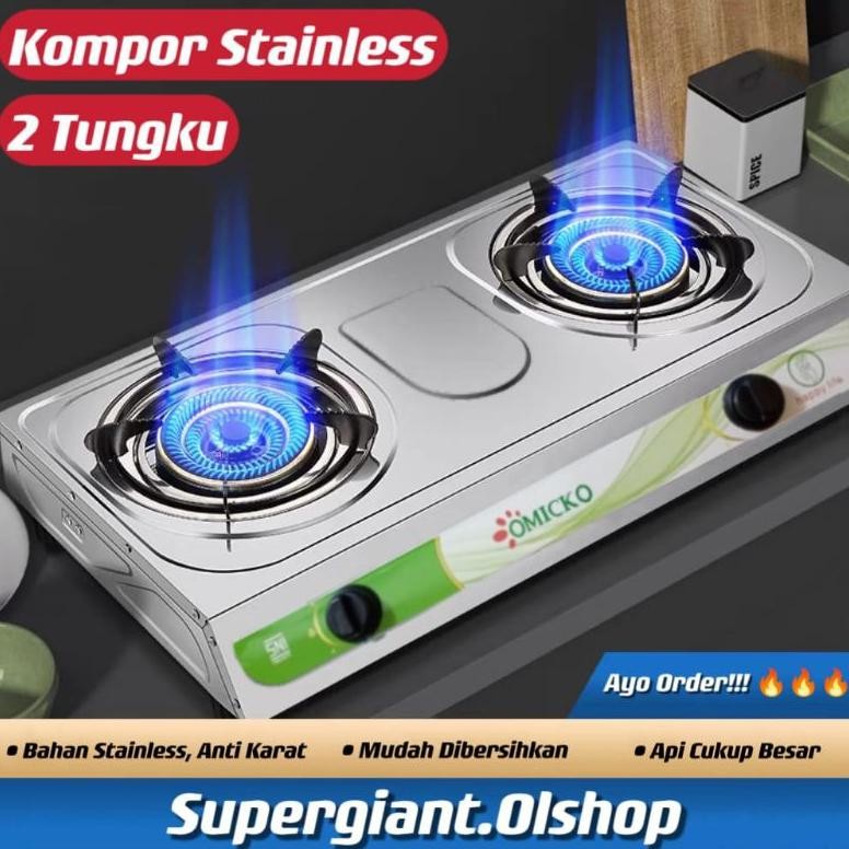 Terlaris Kompor Gas 2 Tungku Omicko / Kompor Gas Stainless Steel Anti Karat / Kompor Gas Omicko