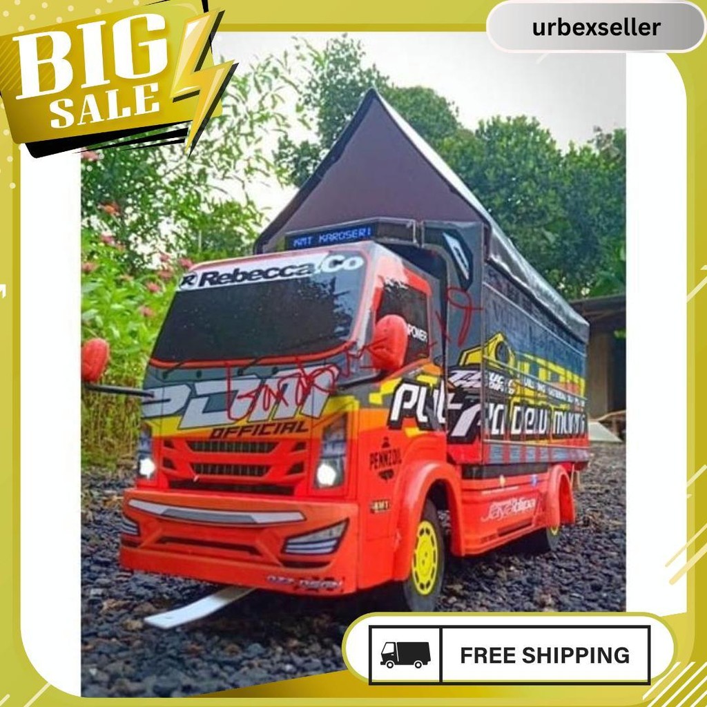 Promo Miniatur Truk Oleng Kayu Full Lampu Kelap Kelip Roda Depan Bisa Belok Kanan Kiri Miniatur Truk
